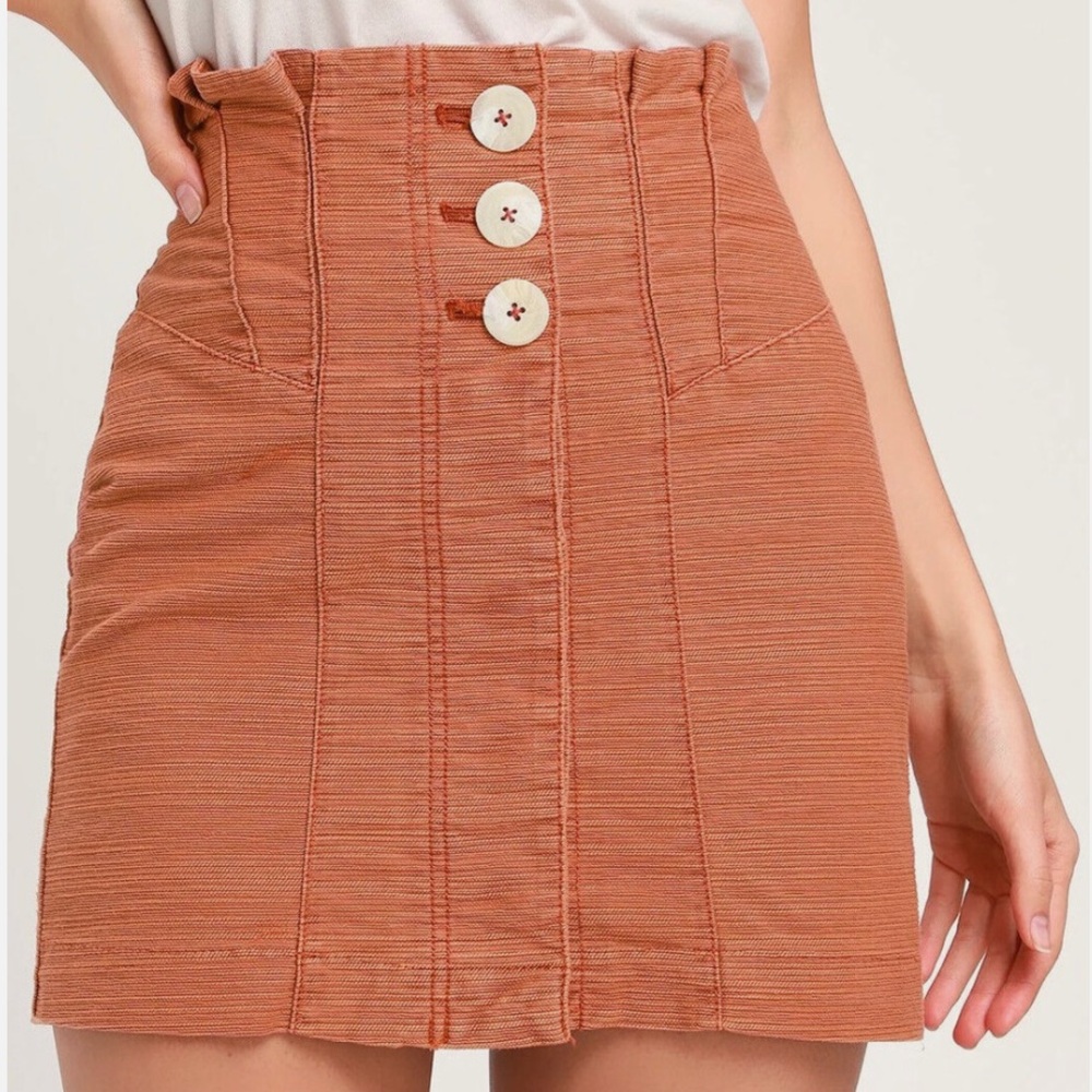 Free People Every Minute Every Hour Terra Cotta Button-Up Mini Skirt 4 - Picture 2 of 8